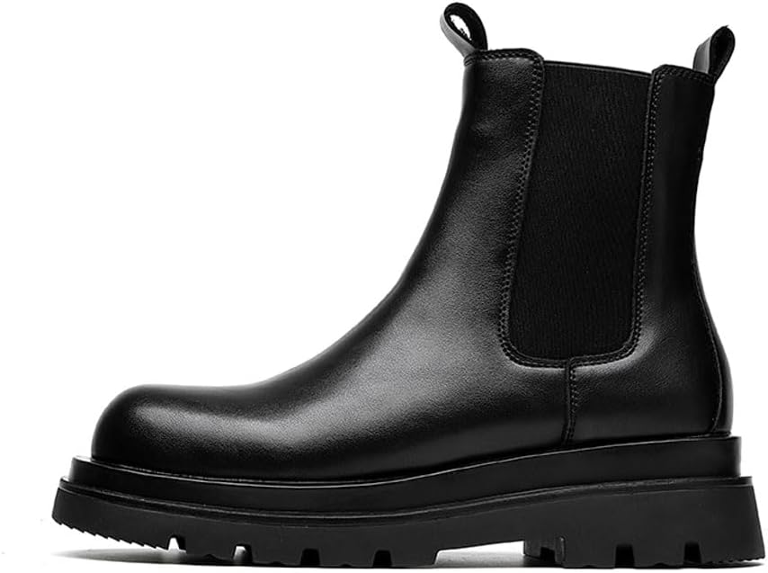 MANLADUO Chelsea Boots for Men with Thick Soles, British Style Elastic High-Top Boots, Men's Leather Shoes
