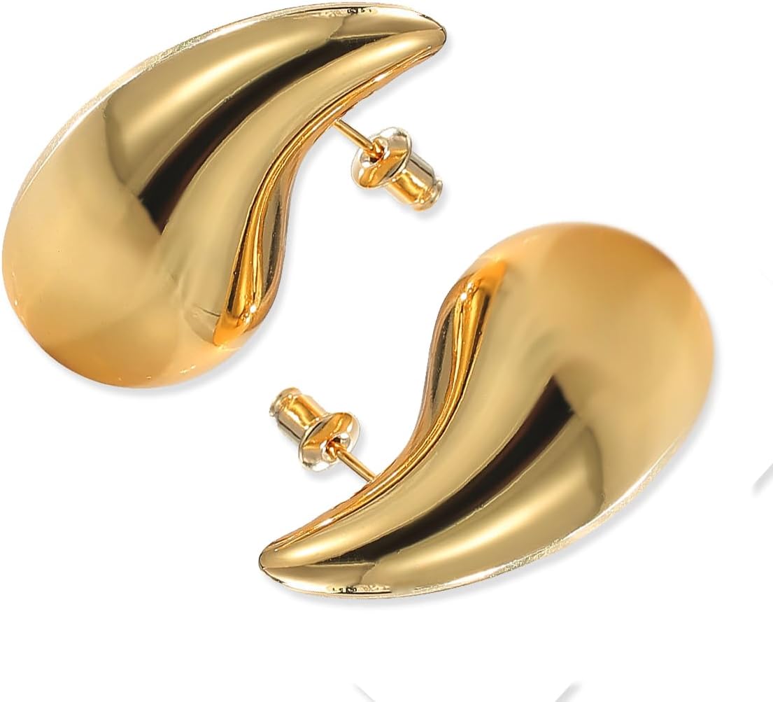 Teardrop Earrings Chunky Gold Hoop Earrings for Women Water Drop Open Hoops Gold Earrings for Women Trendy Hypoallergenic Gold Plated Earrings for Women Girls
