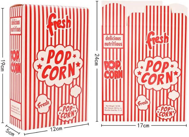 20pcs Popcorn Boxes Paper Popcorn Bags Container Bulk Red White Popcorn Cups Bucket for Popcorn Movie Theater Party Supplies