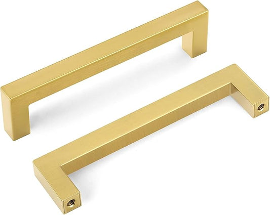 goldenwarm 45 Pack 5 inch Gold Cabinet Pulls Brushed Brass Drawer Handles Modern Square Stainless Steel Hardware Pull for Kitchen Cupboard Dresser