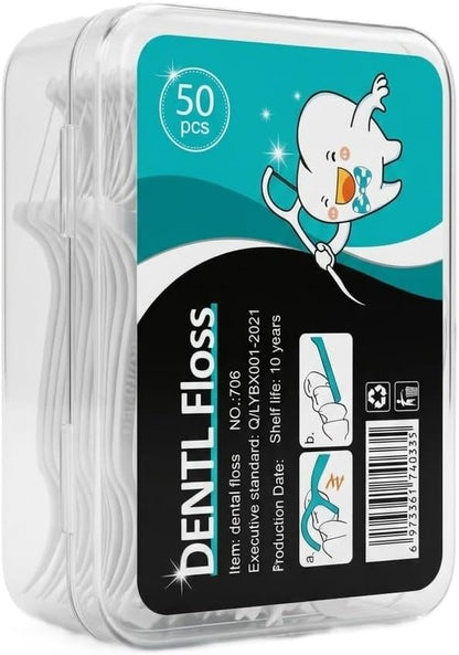 Nopatia 50 Pcs Professional Dental Floss Kit, High Strength Polymer Floss Toothpicks, Portable Dental Floss with Travel Storage Case