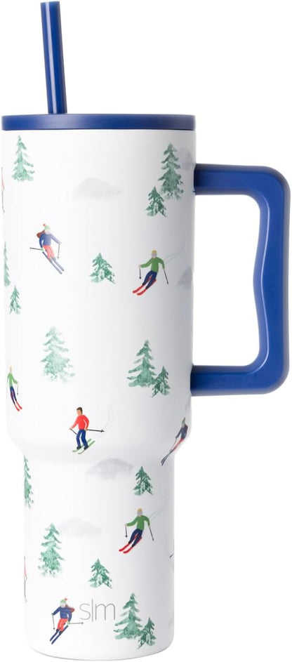 Simple Modern 40 oz Tumbler with Handle and Straw Lid | Insulated Cup Reusable Stainless Steel Water Bottle Travel Mug Cupholder Friendly | Gifts for Women Men | Trek Collection | Downhill Skiing