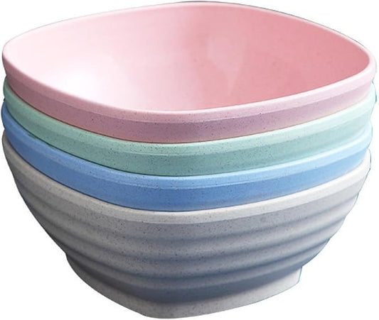 Wheat straw square salad bowl Large microwavable rice bowl set soup noodle deepening square bowl SquareBowl(Beige)
