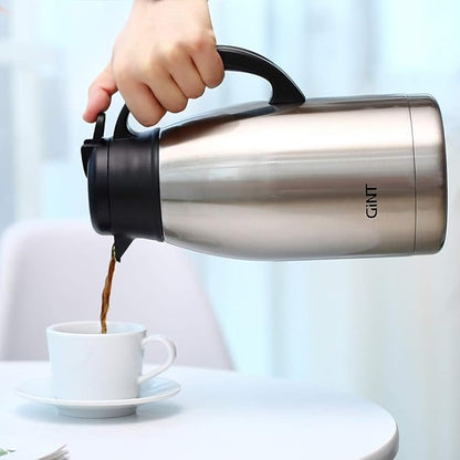 GiNT Stainless Steel Thermal Coffee Carafe, Double Walled Vacuum Water and Beverage Dispenser, 12 Hour Heat Retention, 65 OZ 1.9 Liter, Silver