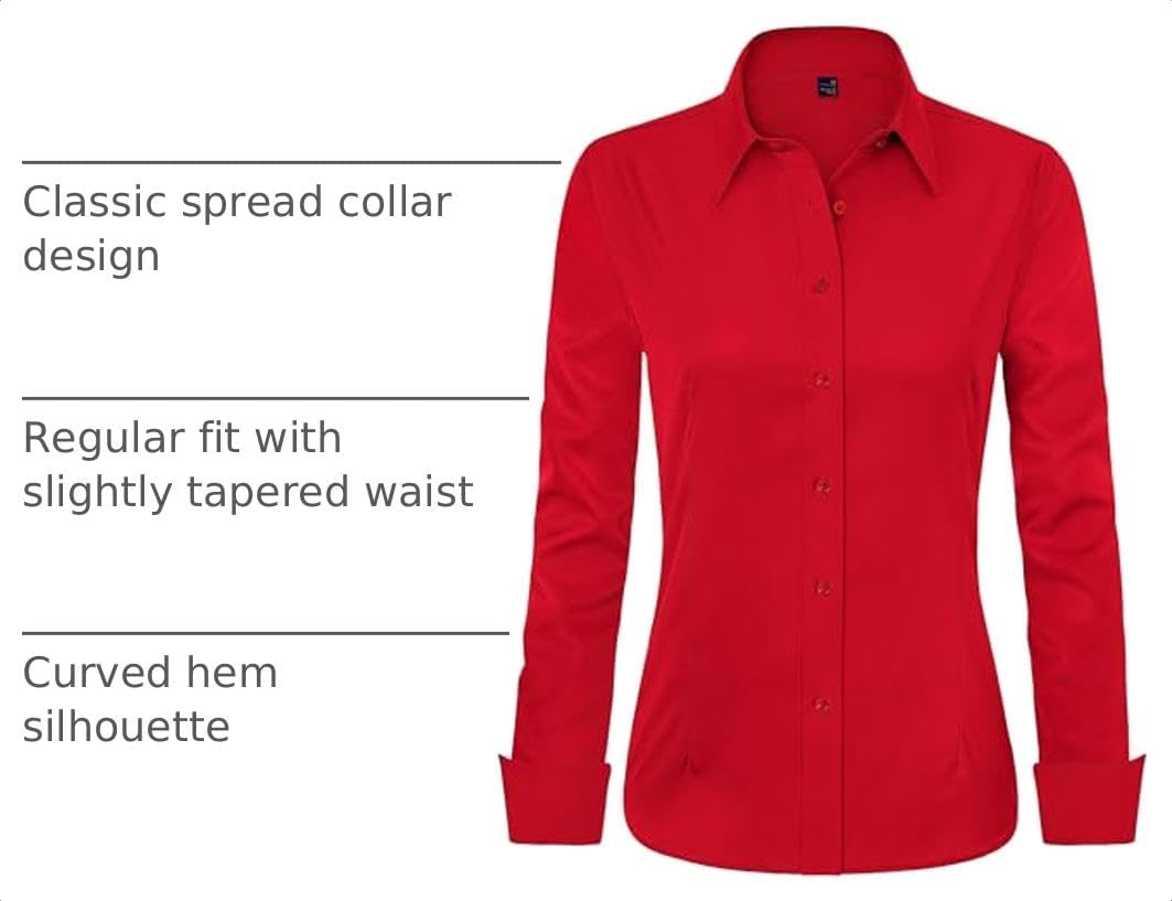 J.VER Womens Dress Shirts Long Sleeve Button Down Shirt Wrinkle-Free Business Casual Blouse Office Work Tops