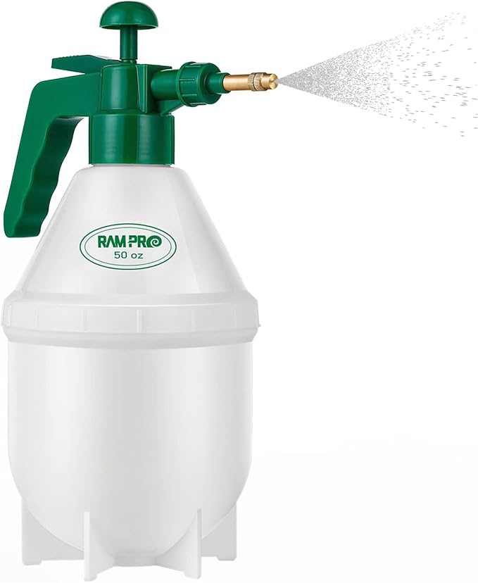 Garden Pump Sprayer, Handheld Bottle Mist Water Sprayer, Hand Pressure Home Cleaning Plant Lawn Sprayer w/Safety Valve & Adjustable Bronze Nozzle, 1.5 Liter/.4 Gallon/50Ounces –by Rampro
