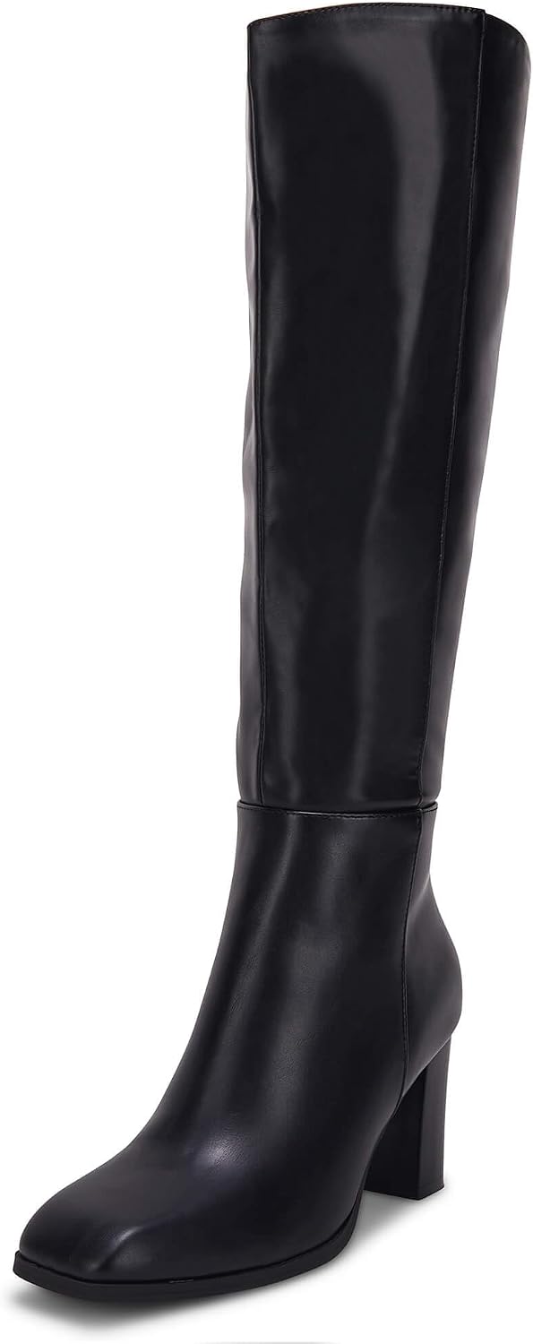 Womens Knee High Boots Chunky Block Heels Square Toe Side Zipper Faux Suede Fall Winter Comfort Boot