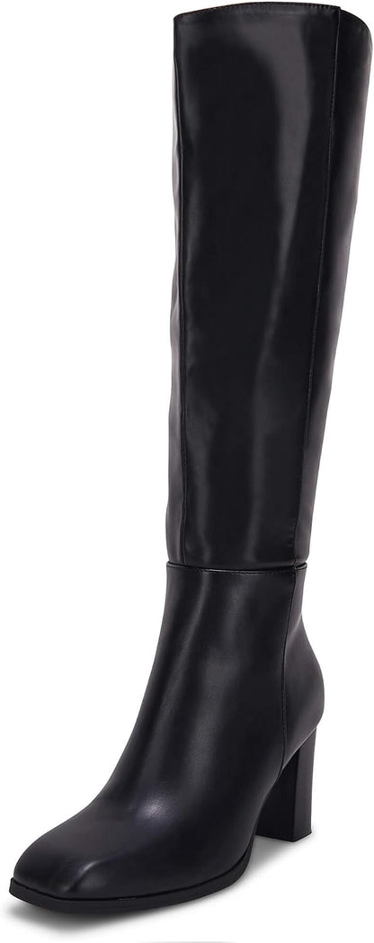 Womens Knee High Boots Chunky Block Heels Square Toe Side Zipper Faux Suede Fall Winter Comfort Boot