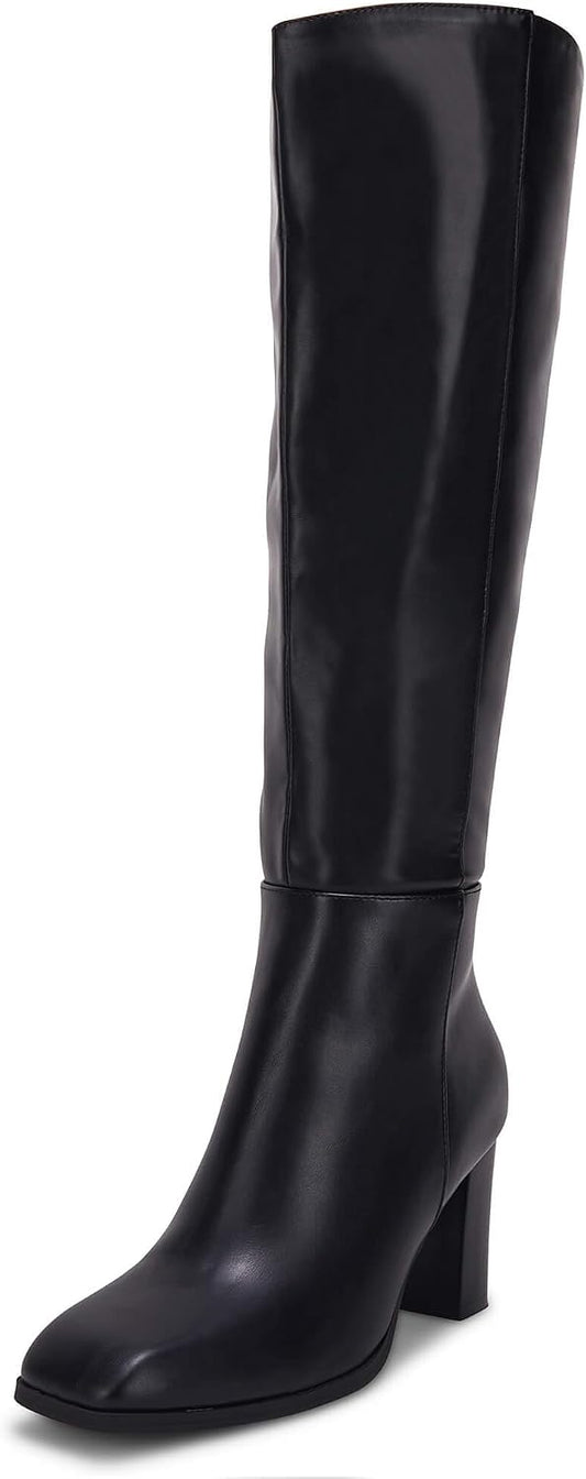 Womens Knee High Boots Chunky Block Heels Square Toe Side Zipper Faux Suede Fall Winter Comfort Boot