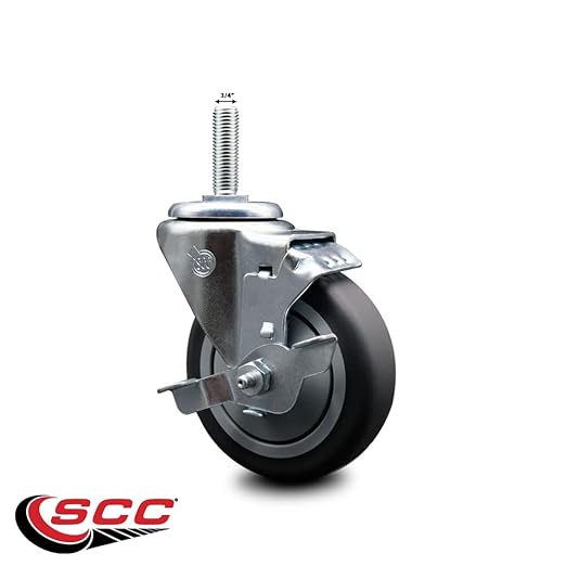 Thermoplastic Rubber Swivel Threaded Stem Caster - 4" x 1.25" Gray Wheel and 34" Stem  Top Locking Brake - 250 lbs CapacityCaster - Service Caster Brand