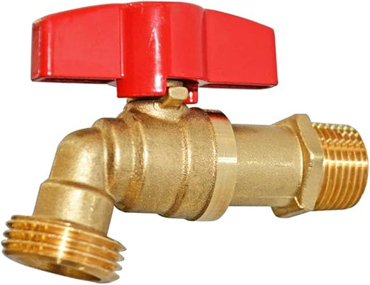 HQMPC Outdoor Spigot Hose Ball Valve Hose Bibb Garden Hose Connect Bibb Shut Off Valve No Lead Brass Stop Valve 12" MNPT Connect 34" GHT Outlet 1 Pcs