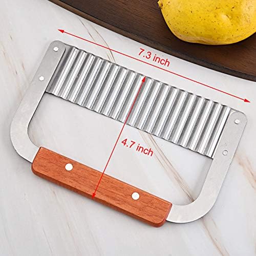 Crinkle Cutter Stainless Steel Potato Slicer Heavy Duty Wavy Crinkle Cutting Chopping Tools with Wooden Handle for Carrot Veggies