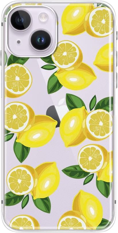 FancyCase for iPhone 14 Case (6.1inch)-Women Girls Tropical Lemon Style Cute Cartoon Fruits Pattern Flexible TPU Protective Clear Case Compatible with iPhone 14 (Lemon Style)