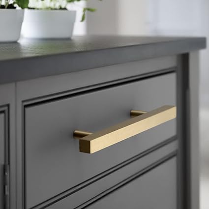 TooCust 2 Pack Brushed Brass Kitchen Cabinet Handles, Cabinet Pulls with 3 Inch (76mm) Hole Centers, Gold Dresser Handle with Brushed Finish, Modern Furniture Drawer Knobs