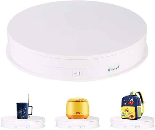 PULUZ 360 Degree Photography Turntable Rotating Display Stand, 11.2in(28cm) Diameter 360 Degree Turntable Display Stand for Photography Video Shooting Props Jewelry, Max Load 44Lb (White)