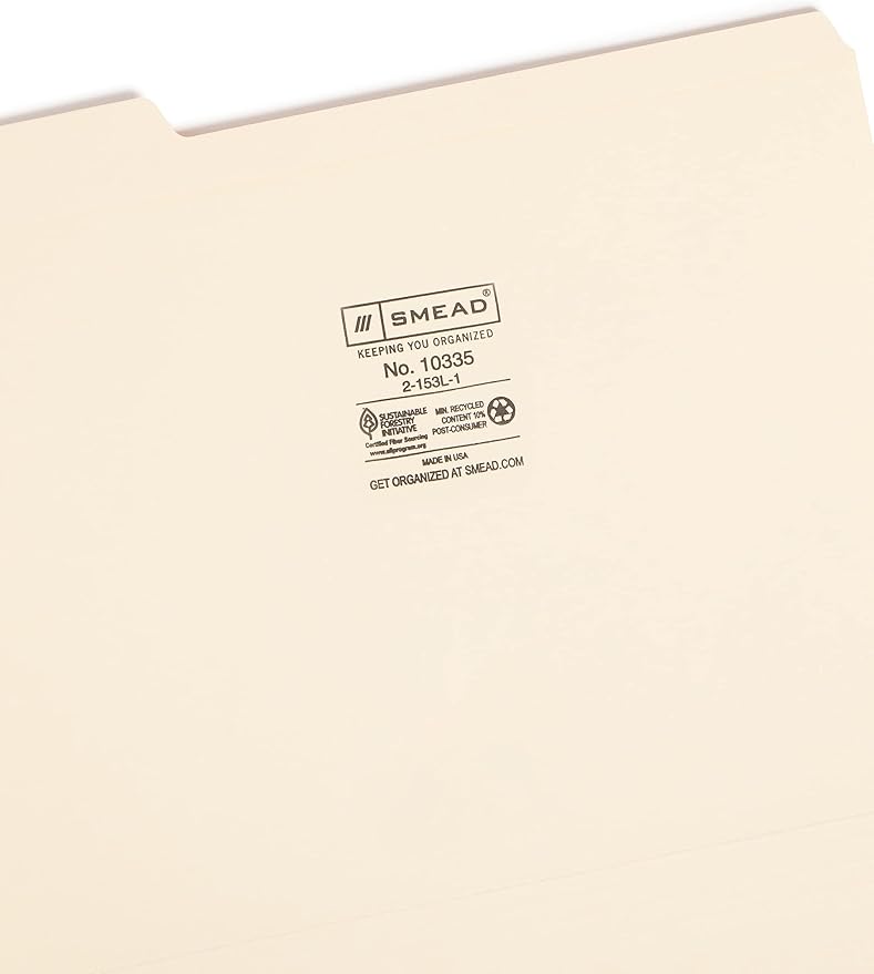 Smead File Folder, Reinforced 1/3-Cut Tab, Left Position, Letter Size, Manila, 6 Count (10334)