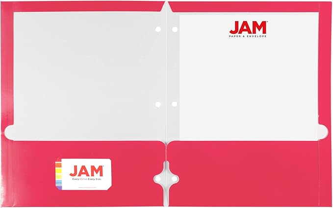 JAM PAPER Laminated Two Pocket Glossy 3 Hole Punch School Folders - Assorted Fashion Colors - 6Pack