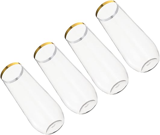 LALAFINA 4pcs Gold Rim Cup Sturdy Break Resistant Party Drink Cup Cold Drinking Cups