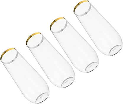 LALAFINA 4pcs Gold Rim Cup Sturdy Break Resistant Party Drink Cup Cold Drinking Cups