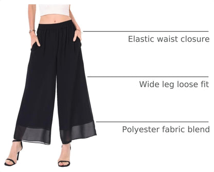 heipeiwa Women's Capris Crop Chiffon Pants Summer Beach Vacation Culottes Casual Dress Wide Leg Palazzo Pants