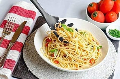 Spaghetti Spoon Pasta Fork,11Inch Silicone Pasta Fork,High Heat Resistant to 480F, Hygienic One Piece Design, Spaghetti Strainer  Server Spoon Ideal for cooking(Black)