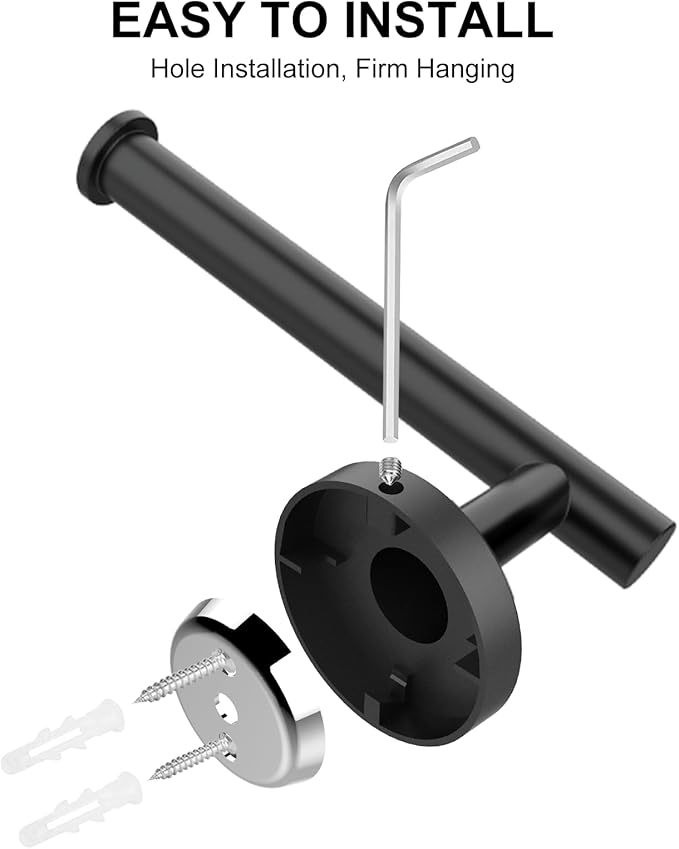 SetSail Toilet Paper Holder Wall Mount Screw-in Matte Black Bathroom Toilet Paper Roll Holders Stainless Steel Tissue Holder for Bathroom Hardware Accessories, Drill Hole