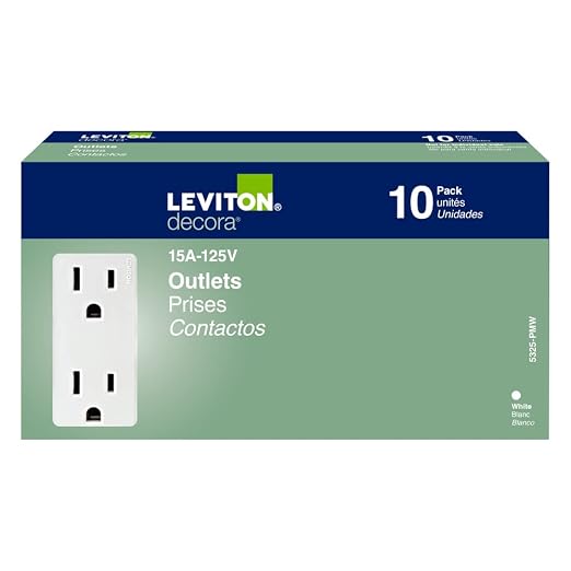 Leviton 5325-WMP 15 Amp, 125 Volt, Decora Duplex Receptacle, Residential Grade, Grounding, 10-Pack, White