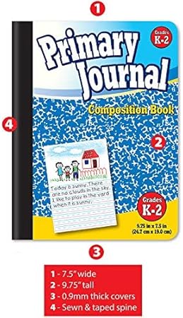 Better Office Products Primary Journal, Hardcover, Primary Composition Book Notebook - Grades K-2, 100 Sheet, One Subject, 9.75" x 7.5", Blue Cover-12 Pack