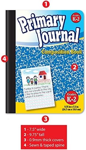 Better Office Products Primary Journal, Hardcover, Primary Composition Book Notebook - Grades K-2, 100 Sheet, One Subject, 9.75" x 7.5", Blue Cover-5 Pack