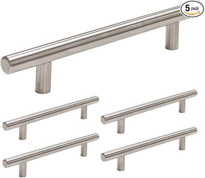 homdiy 5 Pack  Cabinet Handles Brushed Nickel Round Bar Cabinet Pulls 5in Hole Center HD201SN Stainless Steel Drawer Pulls Kitchen Cabinet Handles Cupboard Handles 5 Pack