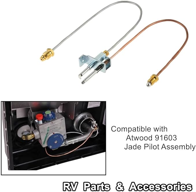 Water Heater Pilot Assembly For Atwood 91603 (91214) ,Includes Pilot Thermocouple Kit,Propane Gas RV Water Heater Parts For Dometic Atwood 91603 12" Replacement RV,Camper,Trailer Jade Pilot Assembly
