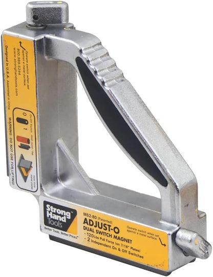 Strong Hand Tools Adjust-O 90 Dual Switch Magnetic Fabrication Square, OnOff Switches, Max. Pull Force: 120 LBS, Dimension: 6 x 6 x 1-12, MS2-80
