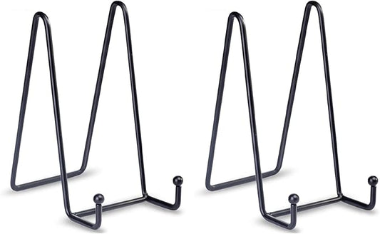 LIONWEI LIONWELI Plate Stands for Display - 6 Inch Metal Easels 2 Pack - Sturdy Tabletop Holders for Decorative Plates, Picture Frames, Books, Tablets, Vinyl Records  More - Black