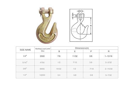 Grab Hook, Alloy Steel, 70 Grade, Clevis, 1/4 in Trade Size, 3,500 lb Working Load Limit,PK2