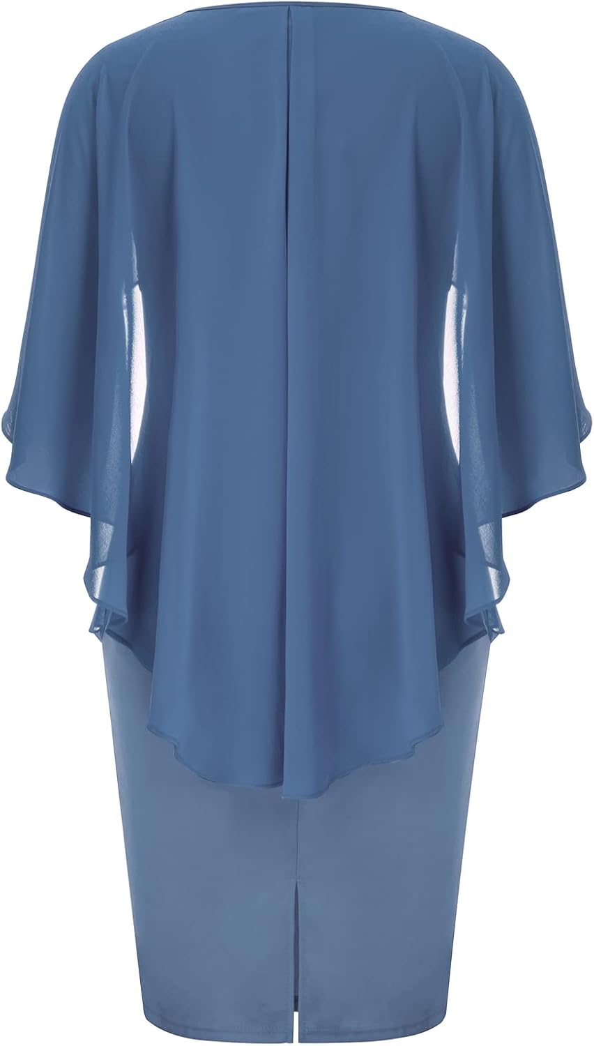 Size 22W In Red Wine Color, Hanna Nikole Women's Plus Size Chiffon Ruffle Flattering Cape Sleeve Bodycon Pencil Dress
