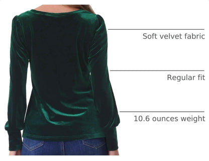 Allegra K Velvet Tops for Women Crew Neck Puff Long Sleeve Casual Pullover Blouses Top