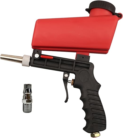 90psi Gravity Feed Sand Blaster Gun Kit - Hand Held Sand Blasting Spray Gun with 2 Nozzle Tips and Air Regulator Remove Paint, Rust, Stains, and Grime on Surfaces
