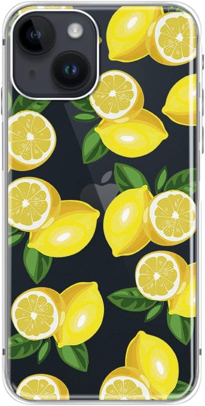 FancyCase for iPhone 14 Case (6.1inch)-Women Girls Tropical Lemon Style Cute Cartoon Fruits Pattern Flexible TPU Protective Clear Case Compatible with iPhone 14 (Lemon Style)