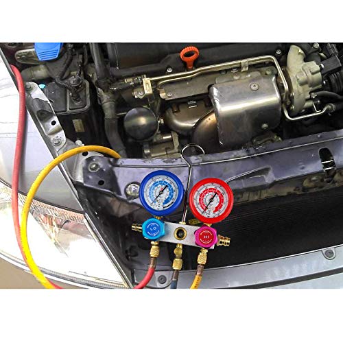 FAVORCOOL CT-136G 3-Way AC Diagnostic Manifold Gauge Set with Case for Freon Charging, fits R410A, R134A, R22 Refrigerants, Aluminum Body, Sight Glass