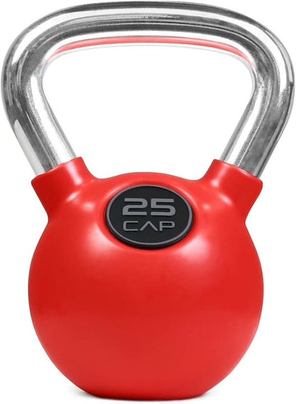 CAPHAUS Color Rubber Coated Kettlebell with Chrome Handle, Great for Cross Training, Swings, Body Workout and Muscle Exercise, Weight available: 10, 15, 20, 25, 30, 35  100, 125, 135lb Set with Rack