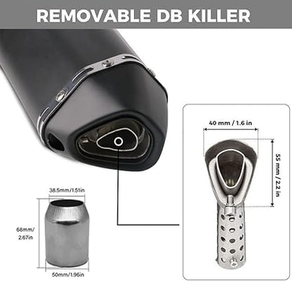 Exhaust Muffler 1.5-2"Inlet with Removable DB Killer for Street/Sport Motorcycles and Scooters with 38,51mm Diameter Exhaust Pipes(Matt black)