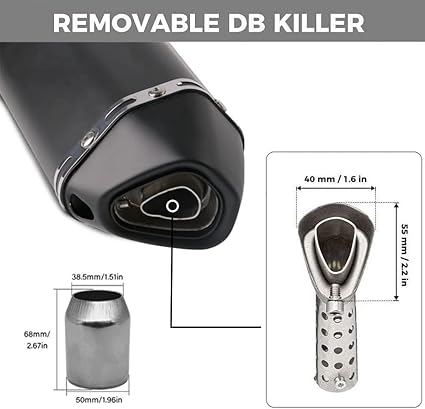 Exhaust Muffler 1.5-2"Inlet with Removable DB Killer for Street/Sport Motorcycles and Scooters with 38,51mm Diameter Exhaust Pipes(Matt black)