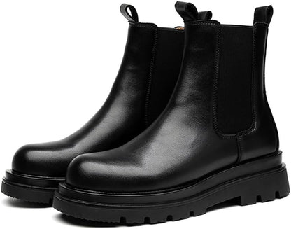 MANLADUO Chelsea Boots for Men with Thick Soles, British Style Elastic High-Top Boots, Men's Leather Shoes