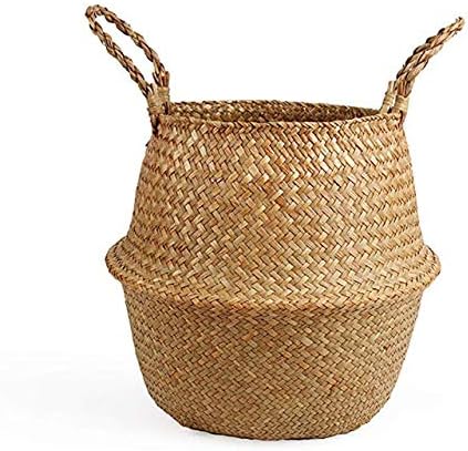 Storage Baskets Laundry Seagrass Baskets Wicker Hanging Flower Pot Baskets Storage Flower Home Pot Panier Osier Basket for Toys (Brown, 22cmX20cm)