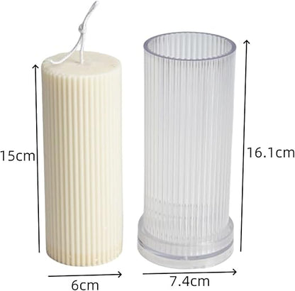 Acrylic Candle Mould Pillar Candle Molds Cylinder Candle Mold Cylindrical Candle Mould DIY Candle Making Moulds Stripe Mold for Making 3D Candles, Soaps, Wax Crafts (6x15cm)