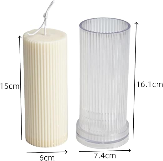 Acrylic Candle Mould Pillar Candle Molds Cylinder Candle Mold Cylindrical Candle Mould DIY Candle Making Moulds Stripe Mold for Making 3D Candles, Soaps, Wax Crafts (6x15cm)