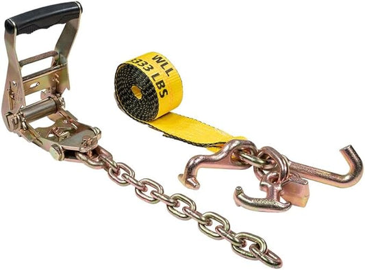 Mytee Products (1 Pack 2" Chain Ratchet Straps w/RTJ Tie Down Roll Back Tow Truck Car Hauler