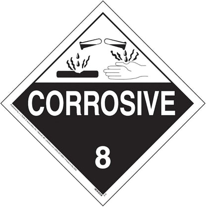 Class 8 Corrosive Placard, Worded, 10.75" x 10.75" Removable Self Adhesive Economy Vinyl for Short-Term Applications, DOT Hazmat Compliant, 25 Pack, J. J. Keller  Associates, Inc.