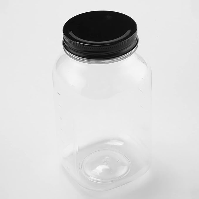 Novelinks 32 OZ Clear Plastic Mason Jars with Lids - Dishwasher Safe Plastic Mason Jars 32 OZ Plastic Jars with Lids for Kitchen Household Storage (6 Pack) (Black)