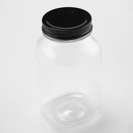 Novelinks 32 OZ Clear Plastic Mason Jars with Lids - Dishwasher Safe Plastic Mason Jars 32 OZ Plastic Jars with Lids for Kitchen Household Storage (6 Pack) (Black)